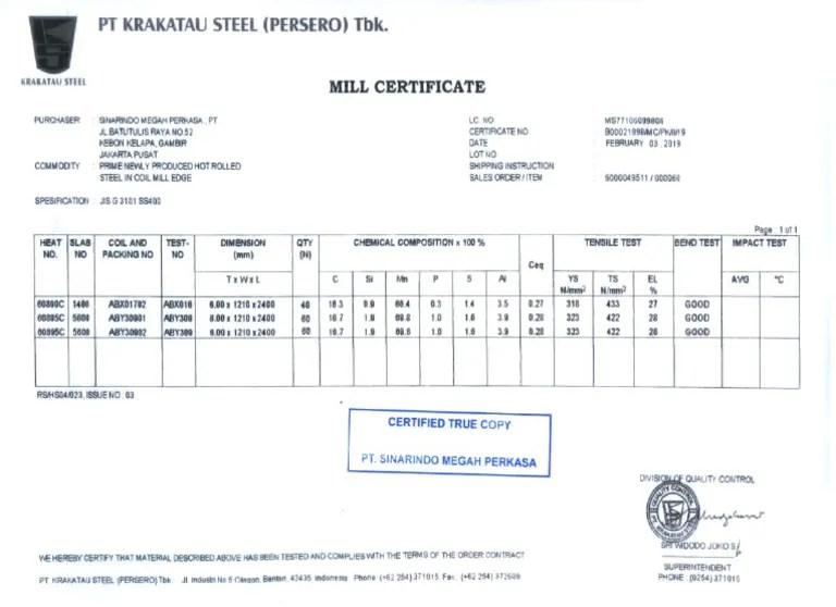 Mill Certificate PDF PDF
