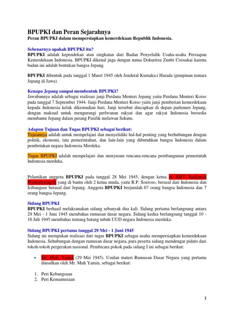 Apa Peran Penting Bpupki Dalam Persiapan Kemerdekaan Indonesia