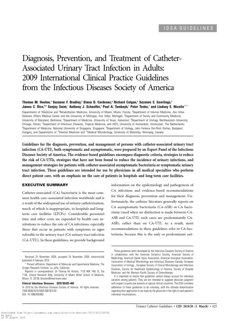 Guidelines for the Diagnosis, Prevention, and Treatment of Catheter