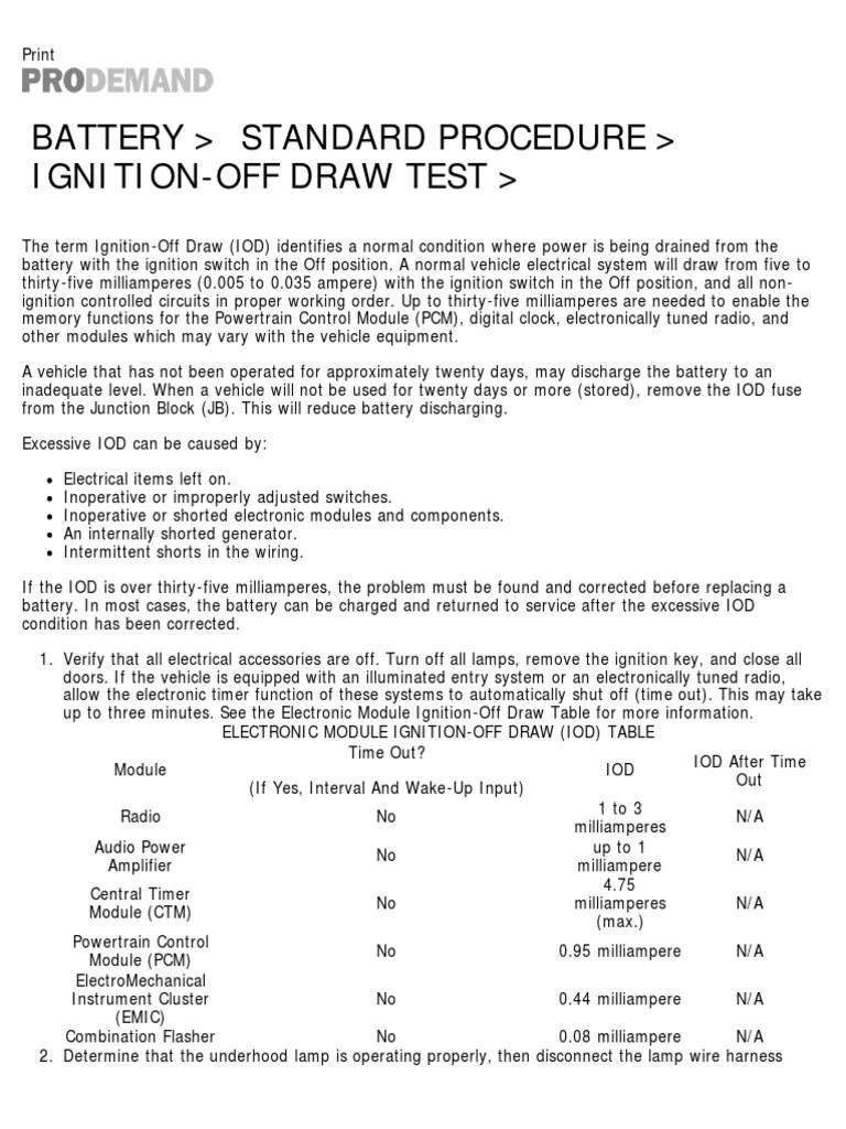 Battery Standard Procedure IgnitionOff Draw Test Download Free PDF
