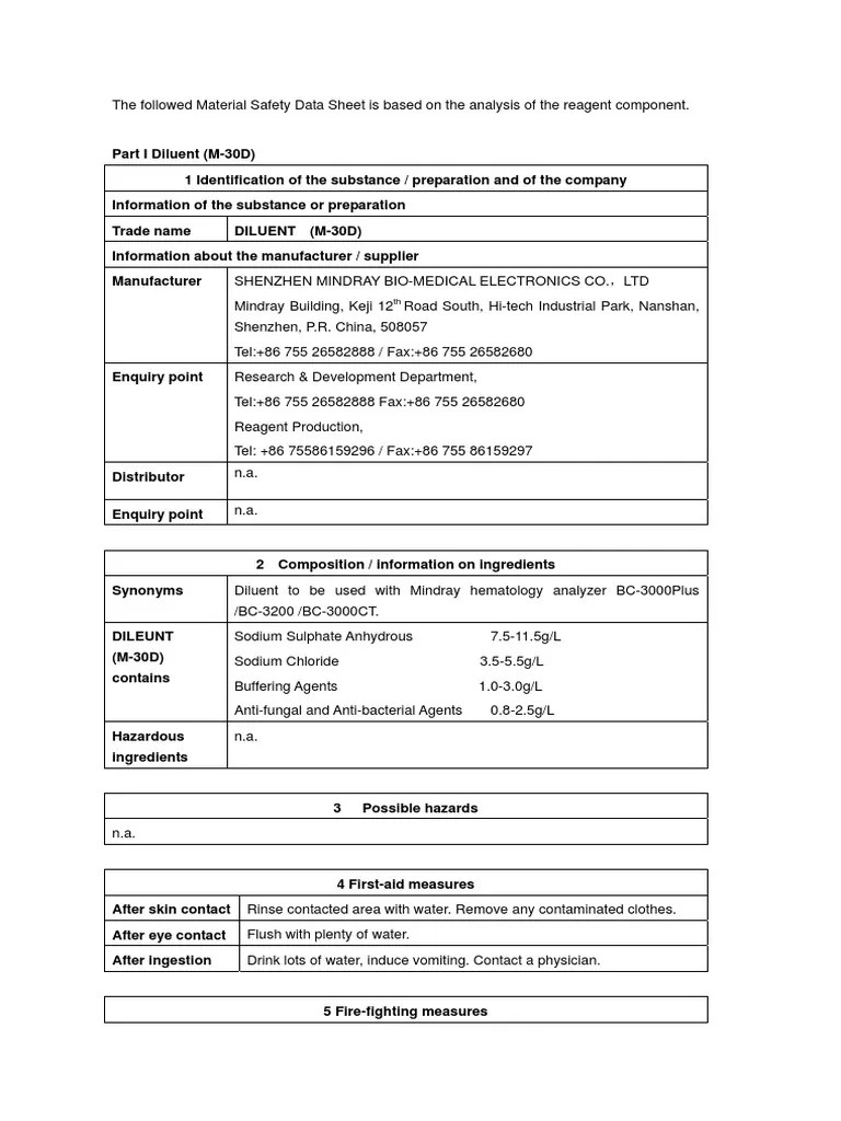 M30 Series Reagents MSDS PDF Sodium Toxicity
