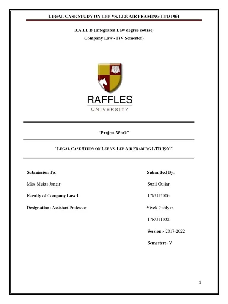 Lee vs. Lee Air Framing LTD 1961 PDF Common Law Corporations