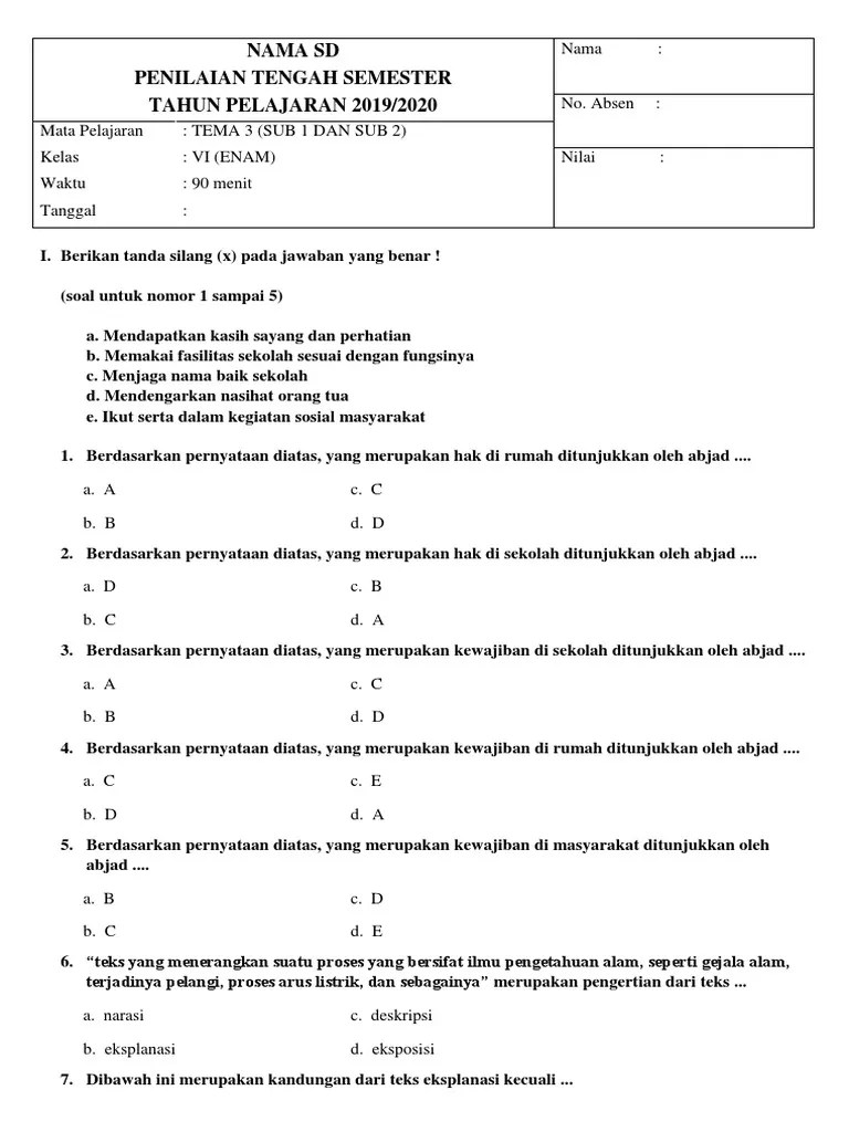 PTS 4 Tematik Tema 3 Sub 1 Dan 2 | PDF