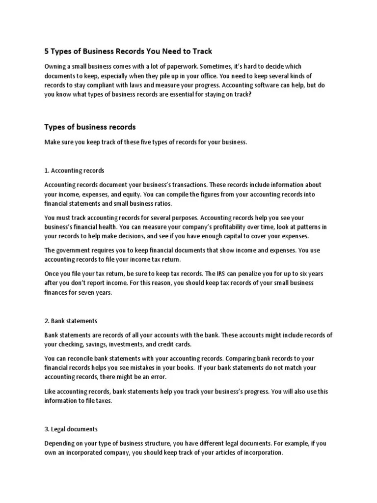 5 Types of Business Records You Need To Track PDF Insurance