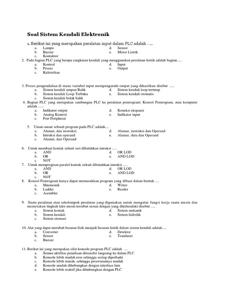 Soal Sistem Kendali Elektronik Kelas XI TEI | PDF
