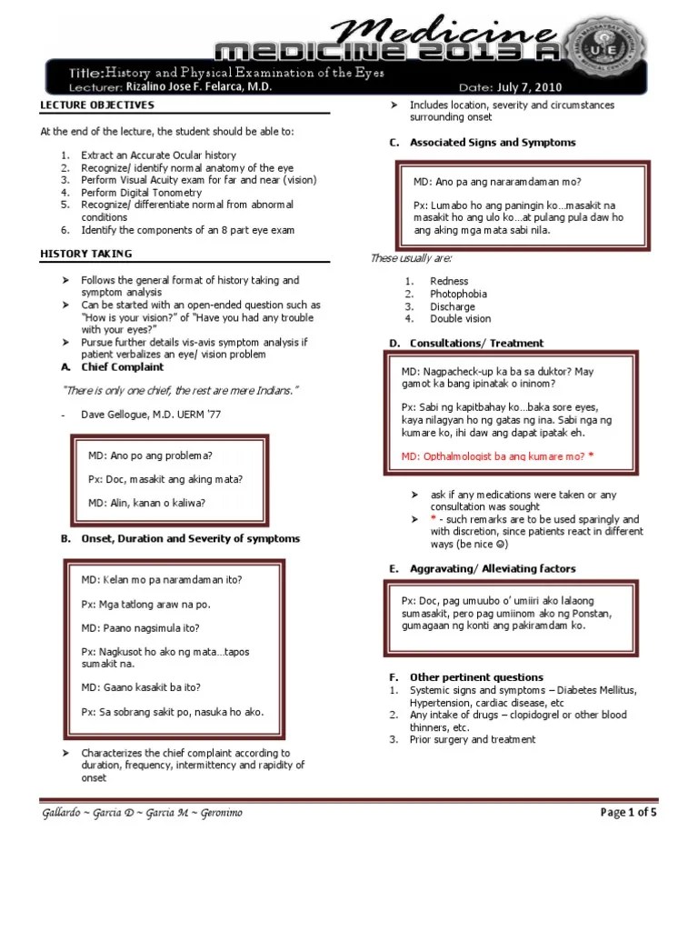 2013A Physical Examination of the Eyes Human Eye Senses
