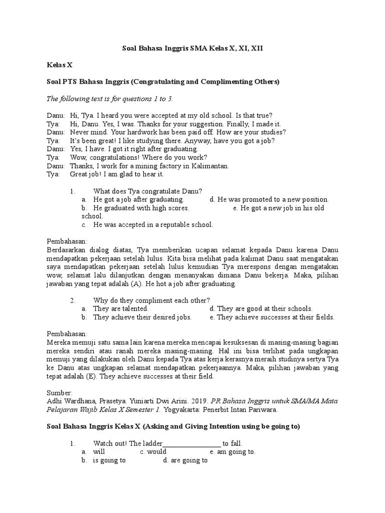 Soal Bahasa Inggris SMA Kelas X, XI, XII | PDF