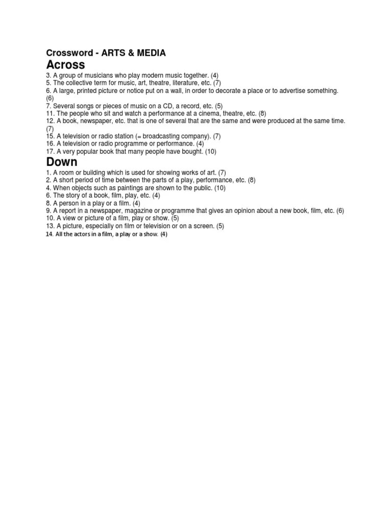 Across Crossword ARTS & MEDIA PDF