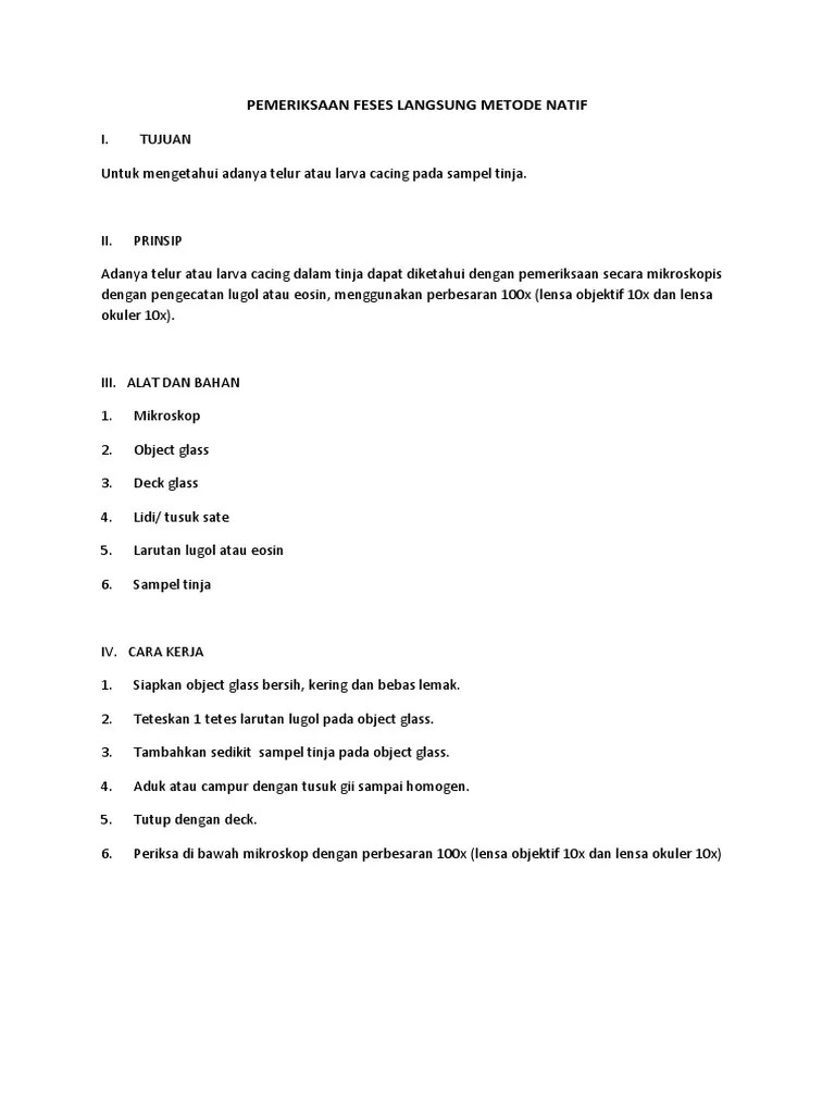 Pemeriksaan Feses Langsung Metode Natif-1 | PDF