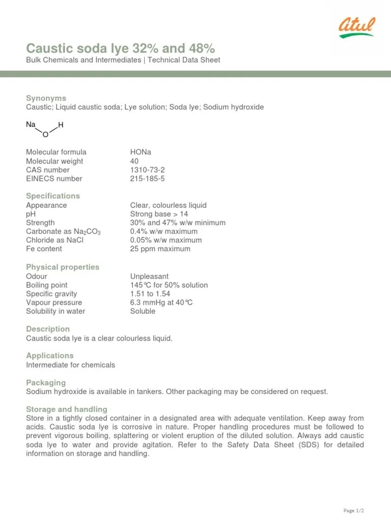 Caustic Soda Lye 32 and 48 Synonyms PDF Sodium Hydroxide