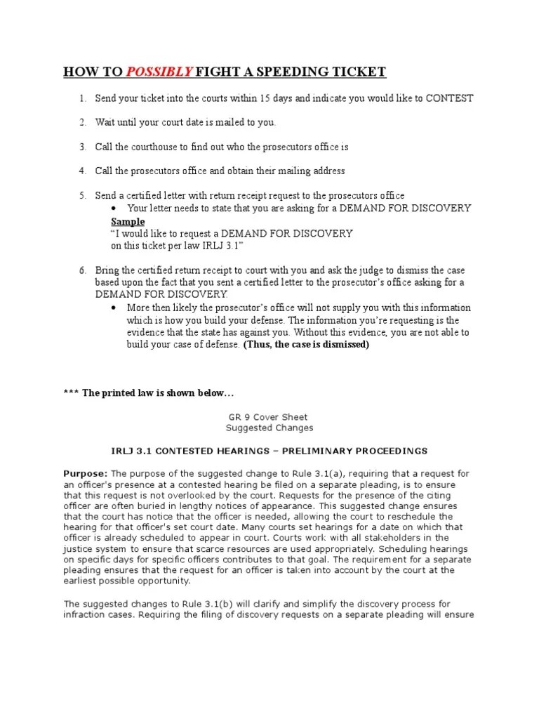 SPEEDING TICKET How to fight it Discovery (Law) Continuance