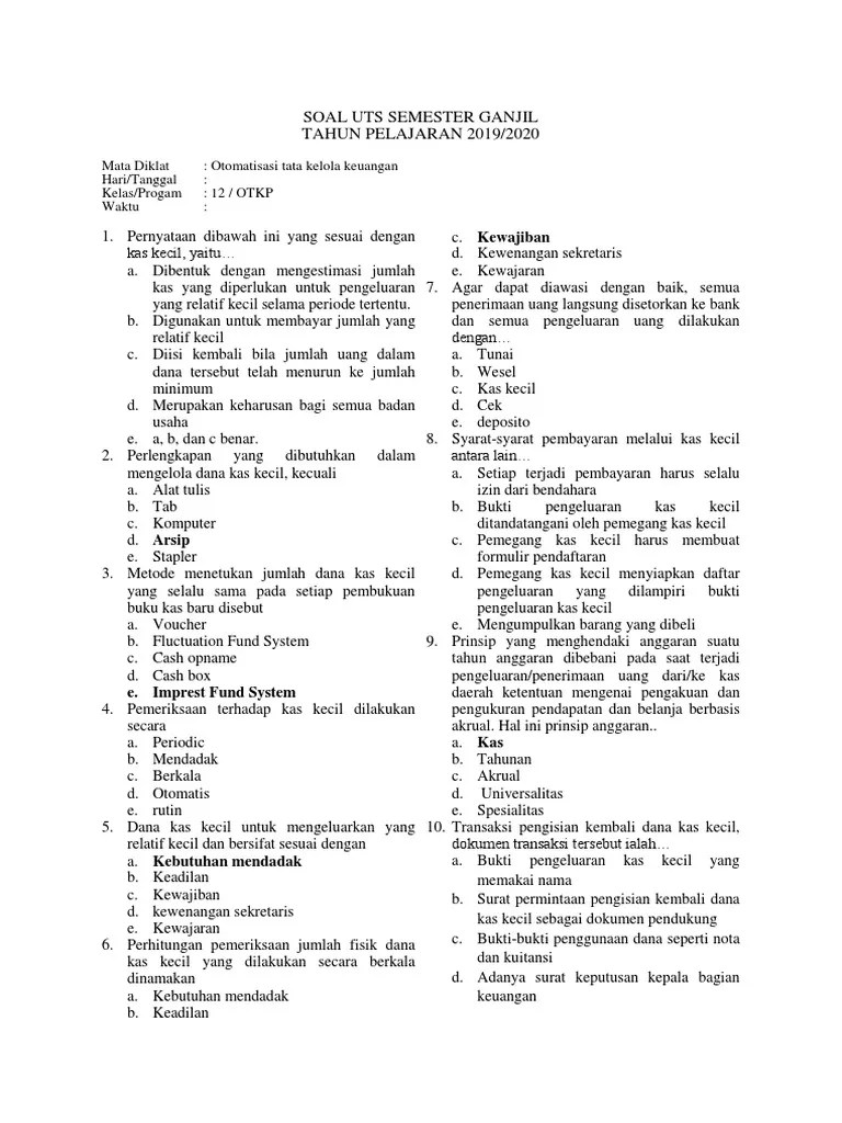 Soal Otk - Keuangan Kelas 12 Semester Ganjil | PDF