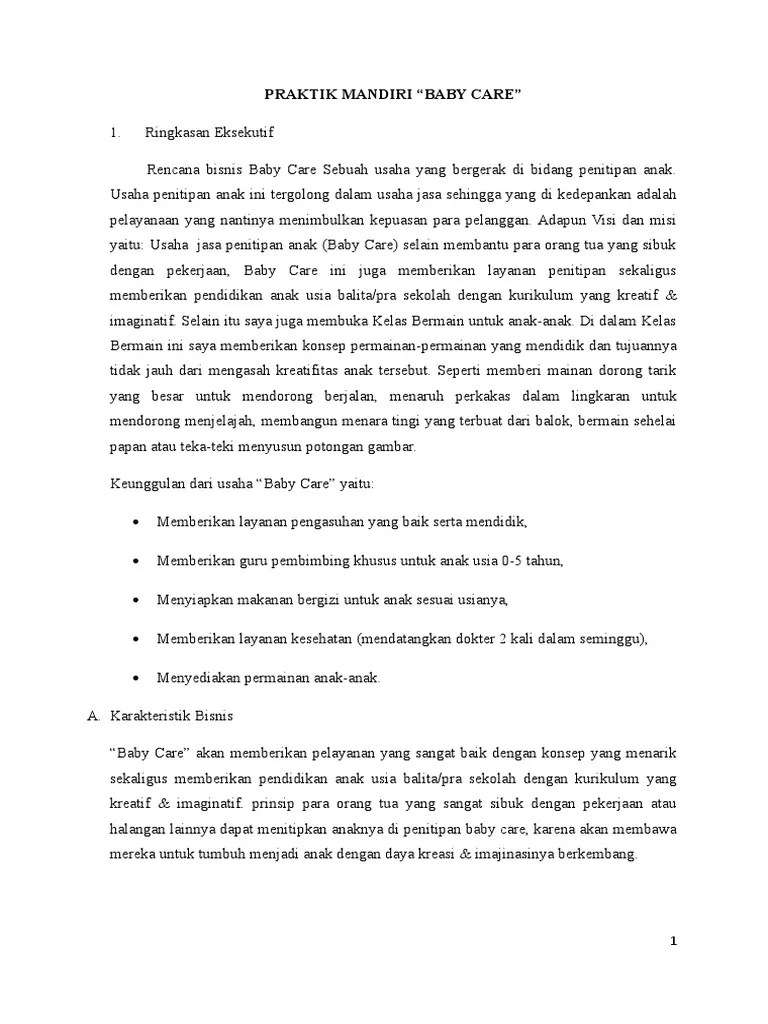 Contoh Proposal Kewirausahaan Bisnis Plan Baby Care | Pdf