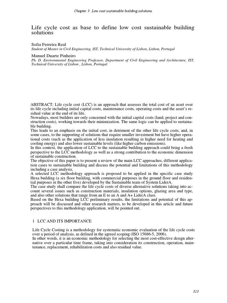 2010 Life Cycle Cost As Base To Define Low Cost Sustainable Building