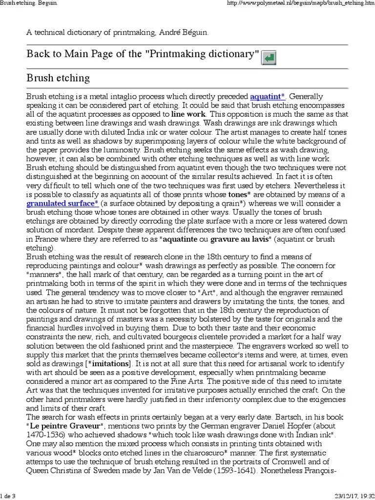 Brush Etching. Beguin. PDF Etching Printmaking