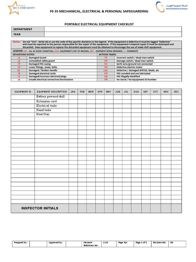Portable Electrical Equipment Register and Inspection