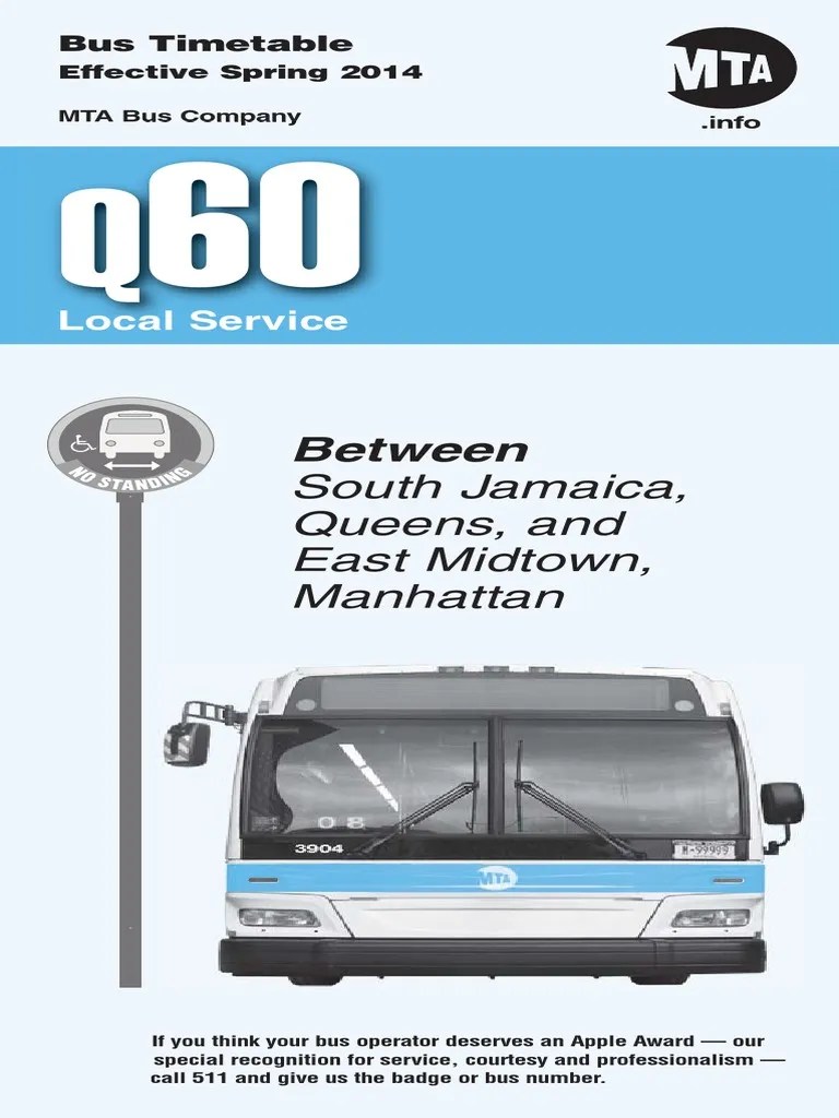 Q60 Schedule Spring '14 PDF PDF Bus Transport Public Transport
