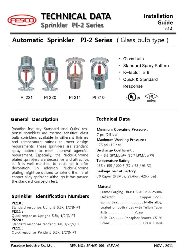 1. Sprinkler Technical Data Fire Sprinkler System Mechanical Engineering