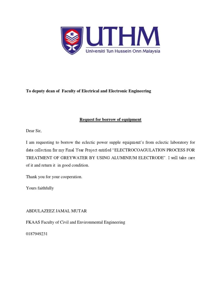 University Sample Permission Letter To Borrow Equipment PDF
