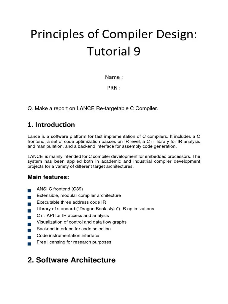 Principles of Compiler Design Tutorial 9 PDF Compiler Program Optimization