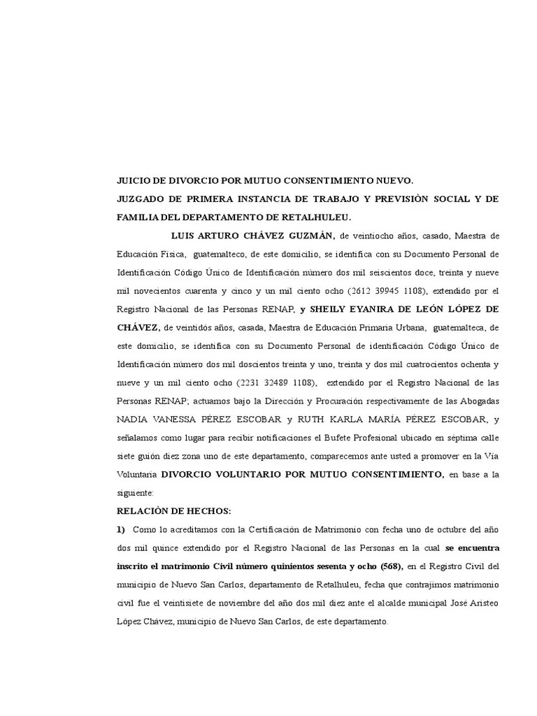 Juicio de Divorcio Por Mutuo Consentimie Divorcio Matrimonio