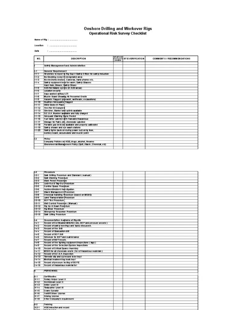 Inspection Checklist PDF Refrigerator Drilling Rig