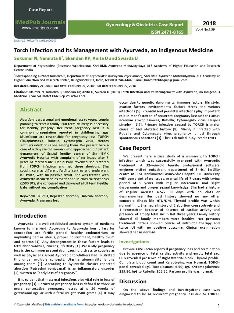 Torch Infection and Its Management With Ayurveda, An Indigenous Medicine Download Free PDF