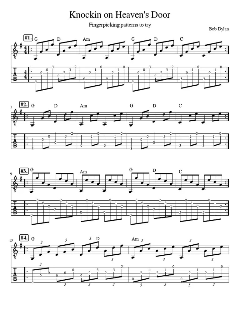 Knockin On Heaven's Door Fingerpicking Patterns PDF Bob Dylan