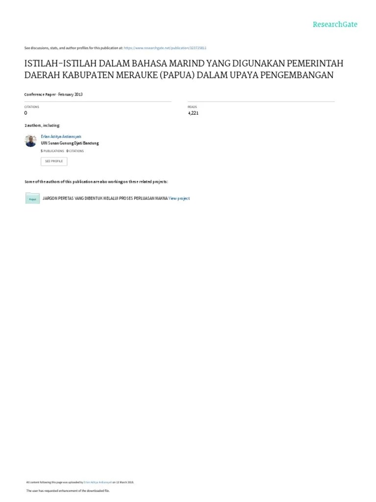 Istilah  IstilahdalamBahasaMarindyangDigunakanPemerintahDaerahKabupatenMeraukePapuadalamUpayaPengembangandanPelestarianBahasa