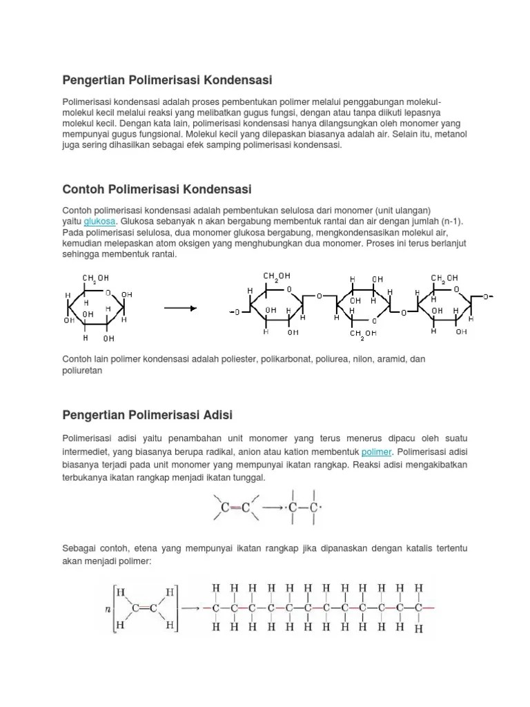 Pengertian Polimerisasi Kondensasi | PDF