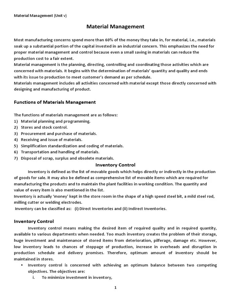 Material Management Functions of Materials Management PDF