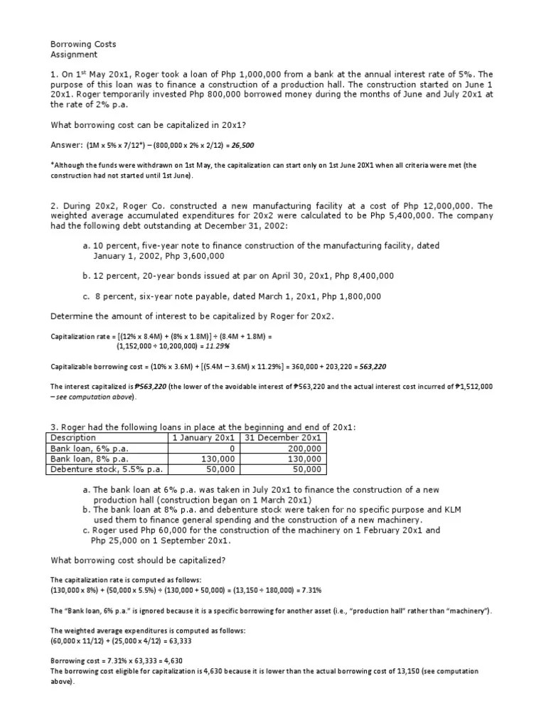 Borrowing Costs - Assignment - Answer Key - v2 | PDF | Interest | Debt