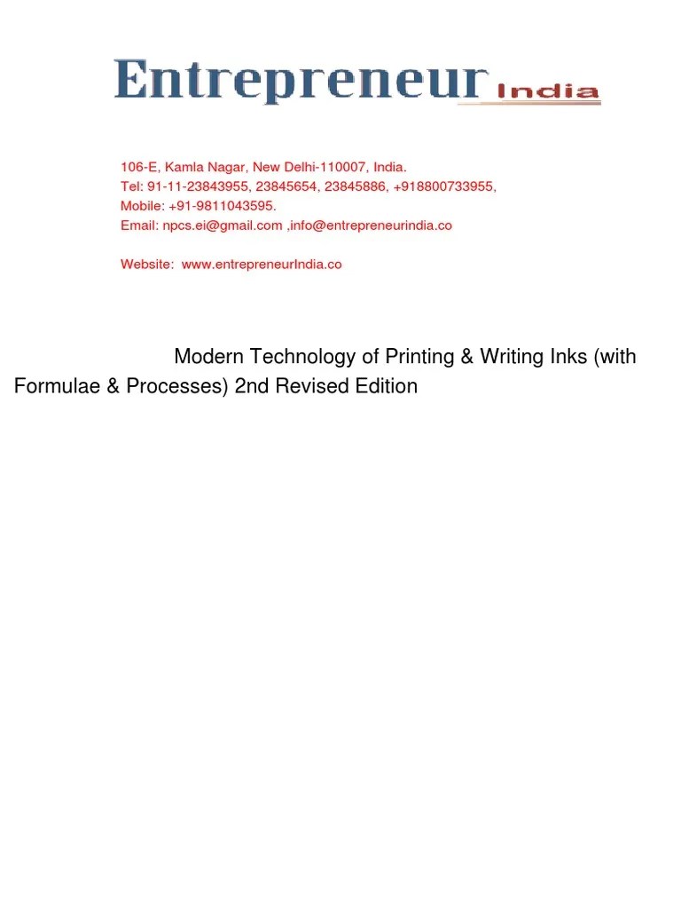 Modern Technology of Printing & Writing Inks With Formulae