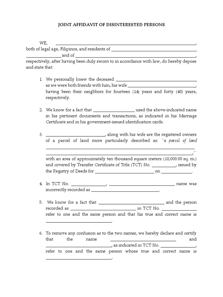 Affidavit for the Correction of Name in TCT_Sample Affidavit