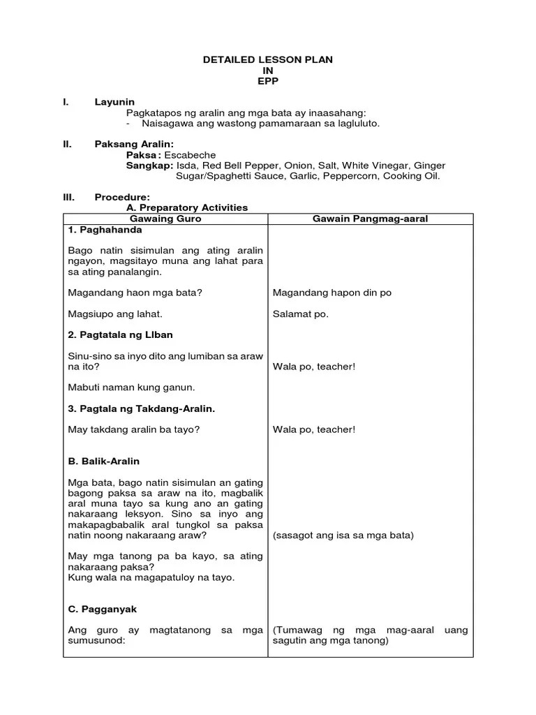 Detailed Lesson Plan in Epp PDF