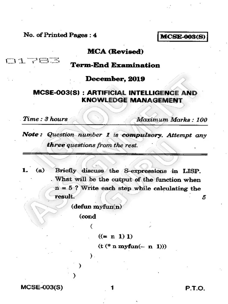 TermEnd Examination Questions on Artificial Intelligence and Knowledge