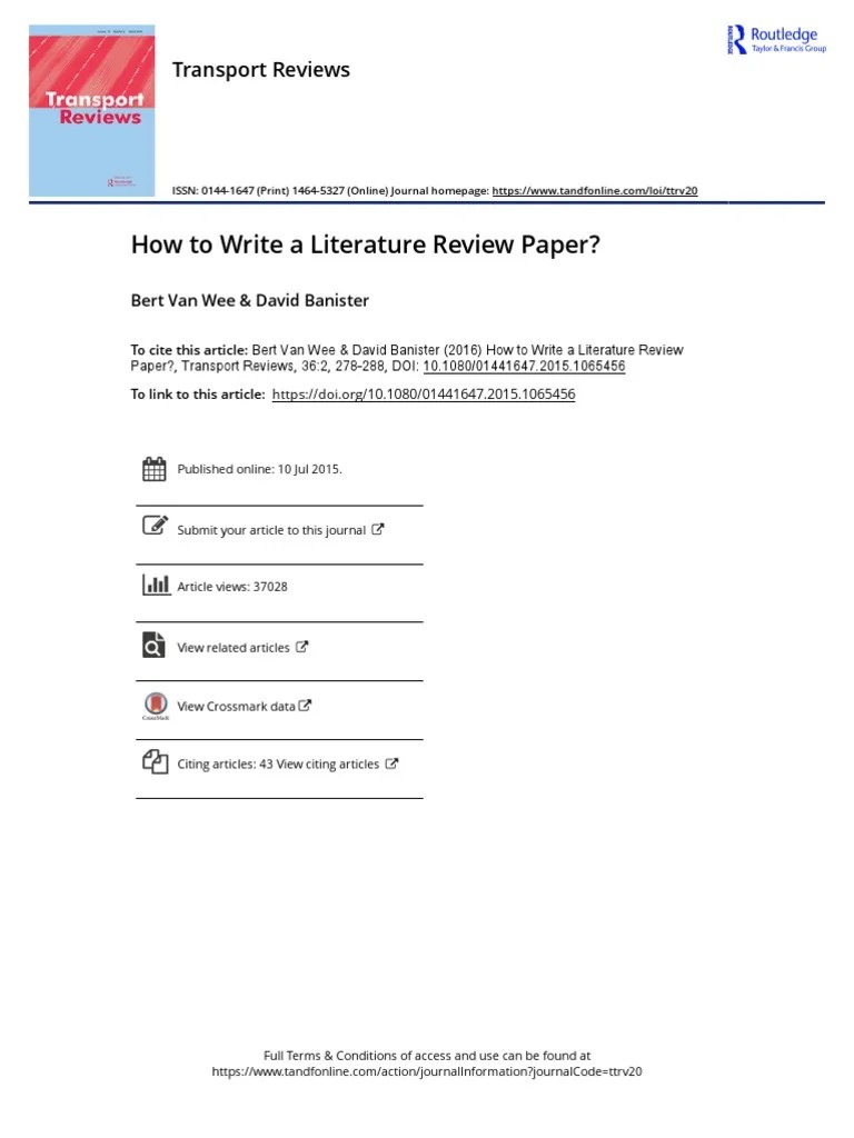 How To Write A Literature Review Paper PDF Academic Publishing