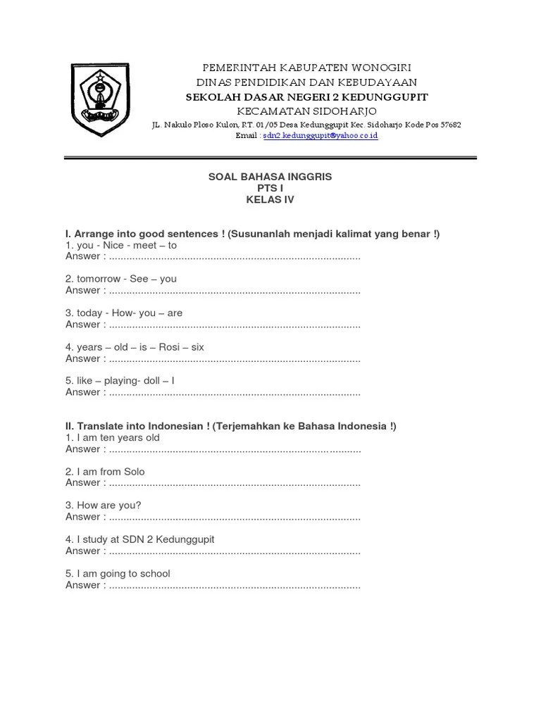 Soal Bahasa Inggris Kelas 4 | PDF