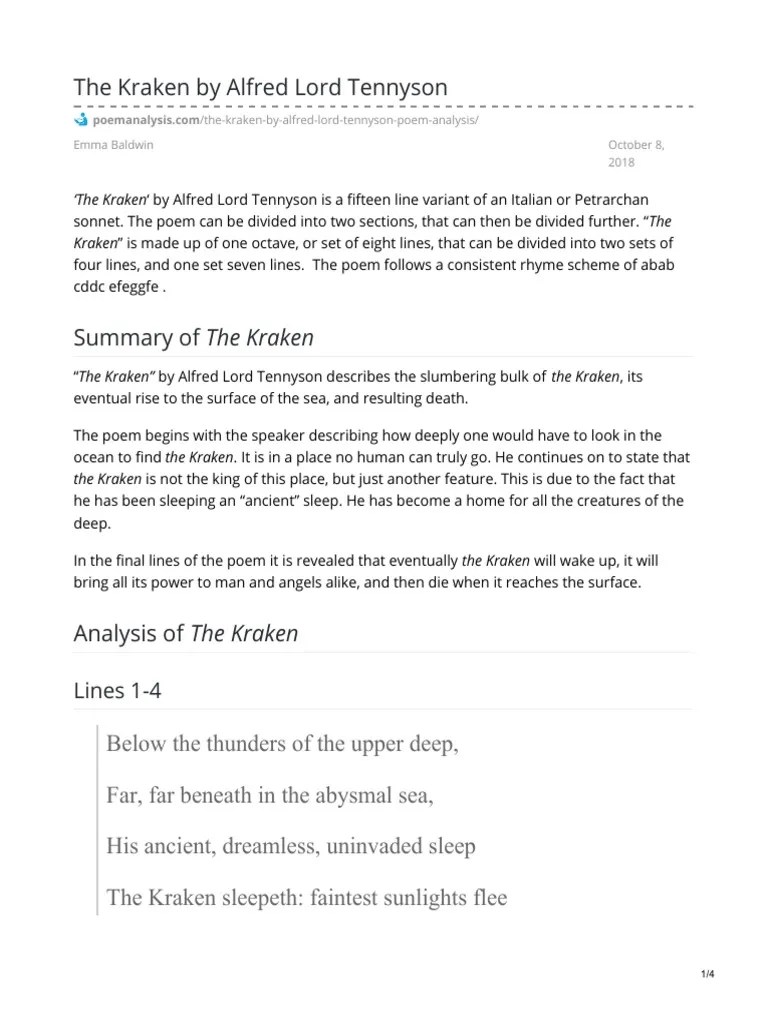 The Kraken Alfred Lord Tennyson Meaning All Gadoes