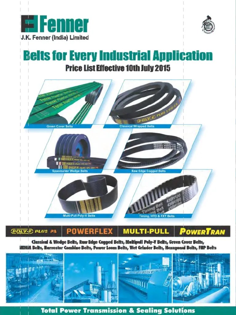 Fenner VBelt Price List 1st April 2013 PDF
