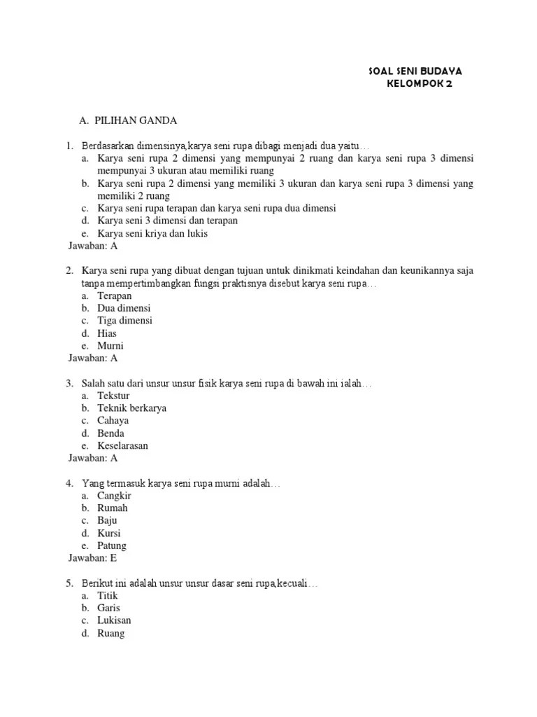 Contoh Soal Beserta Jawaban Seni Budaya 3 Dimensi Master Soal