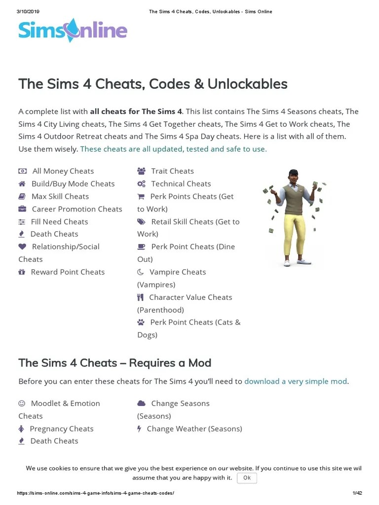 The Sims 4 Cheats, Codes & Unlockables PDF Cheating In Video Games