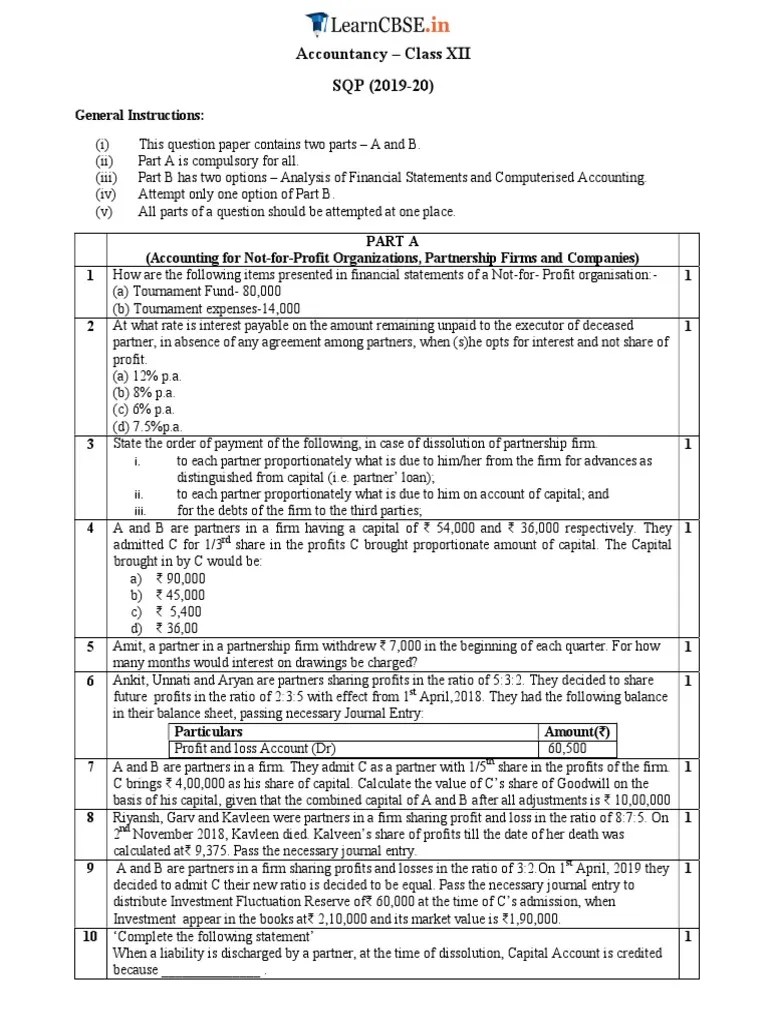 CBSE Sample Question Papers for Class 12 Accountancy 2020 Expense