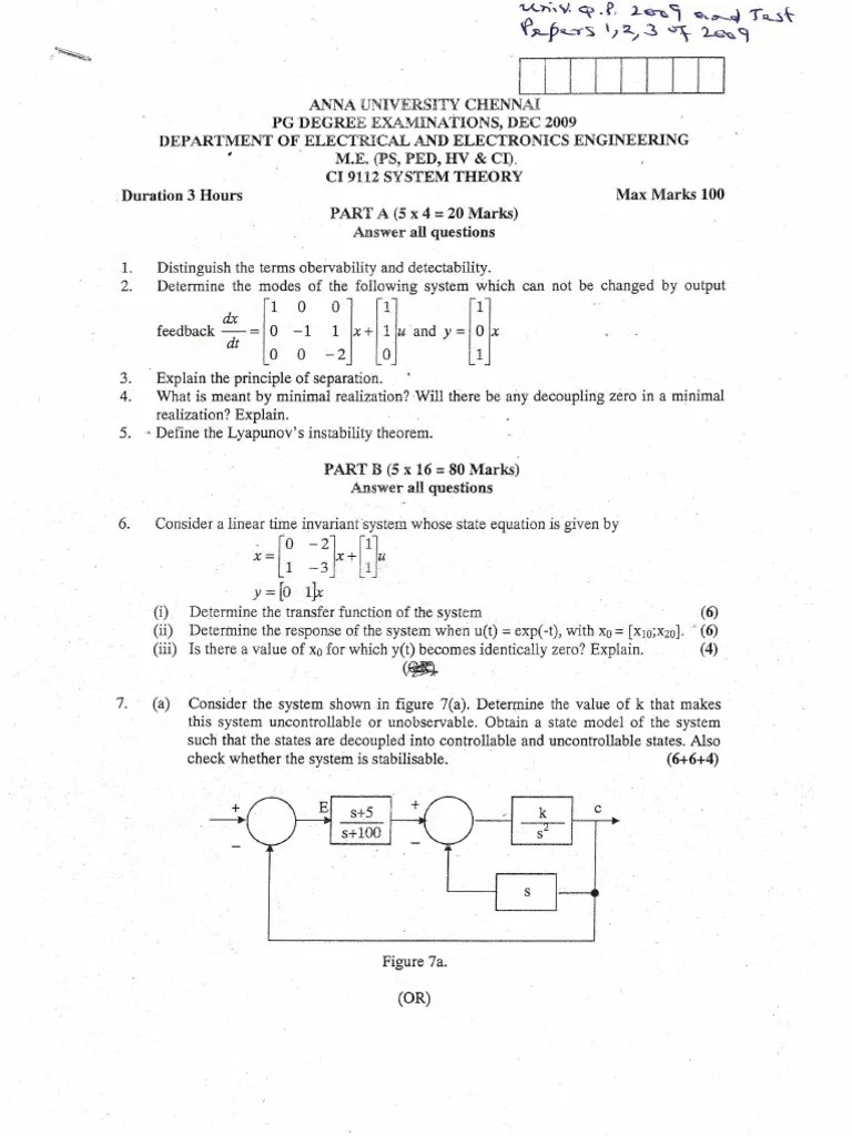 System Theory Model Question Paper 0001