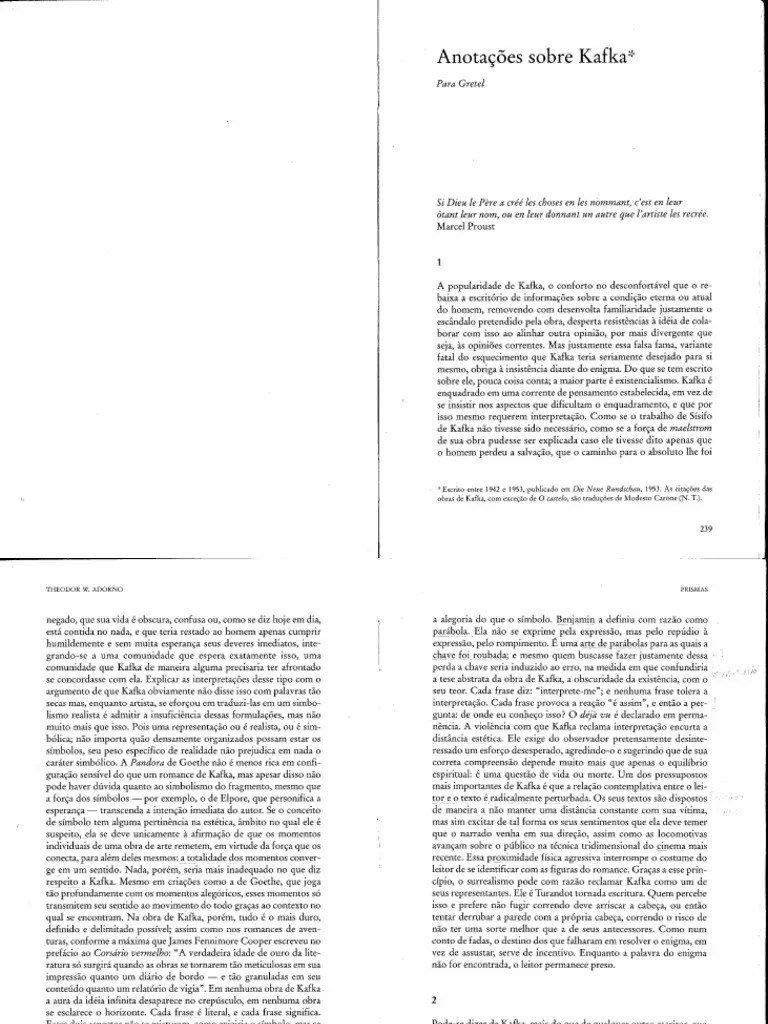 Adorno Anotações Sobre Kafka PDF