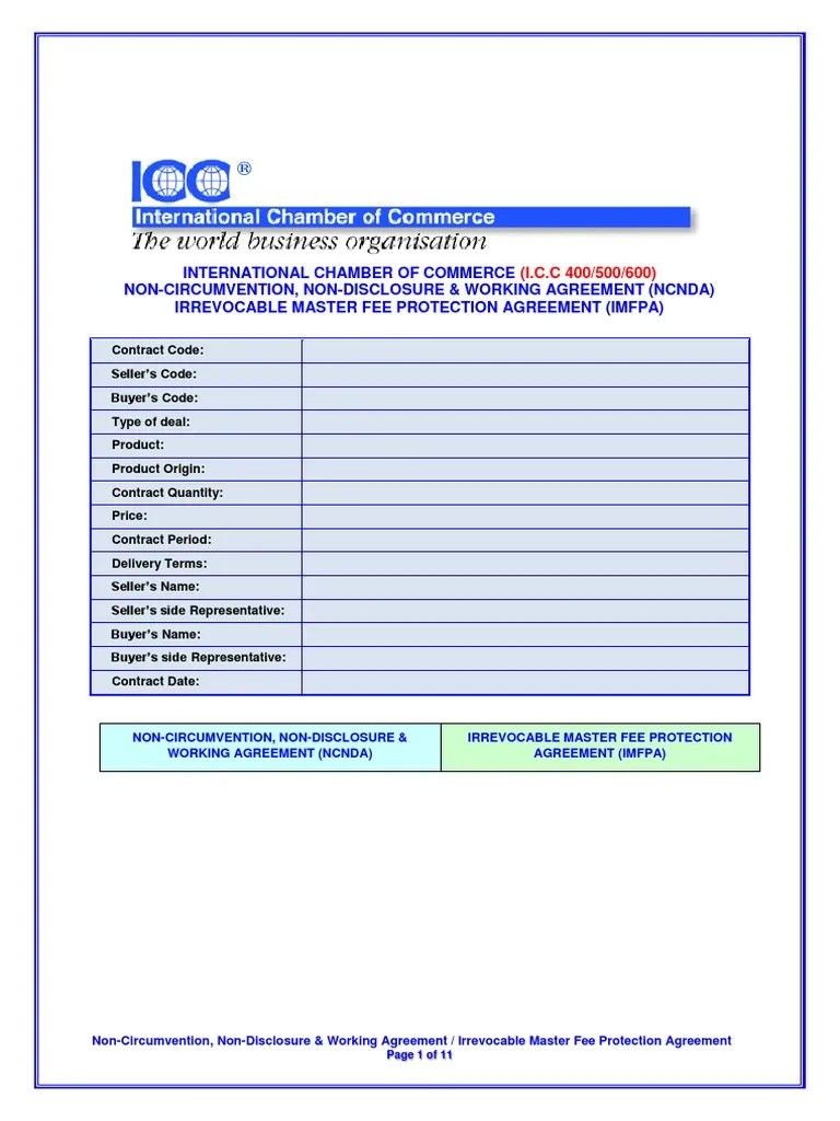 Irrevocable Master Fee Protection Agreement IMFPA & NCNDA Financial