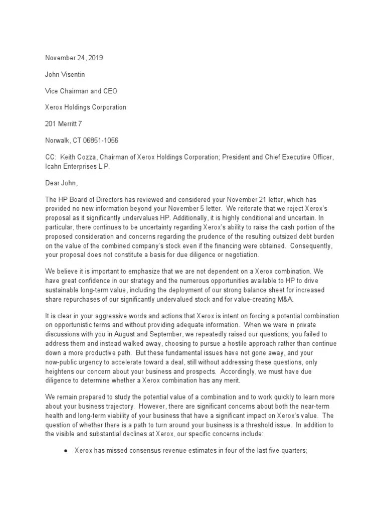 HP Xerox Rejection Letter Stocks Business Free 30day Trial Scribd