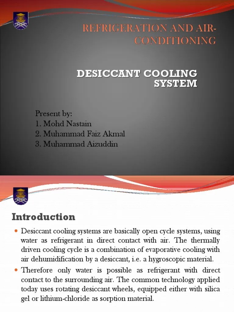 Presentation Desiccant Cooling System PDF Air Conditioning Hvac