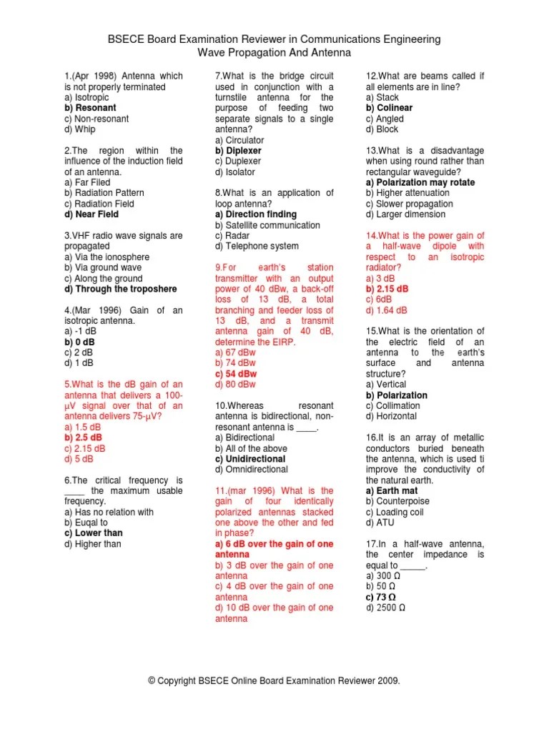 MCQ in Electronics Wave Propagation and Antenna PDF Antenna