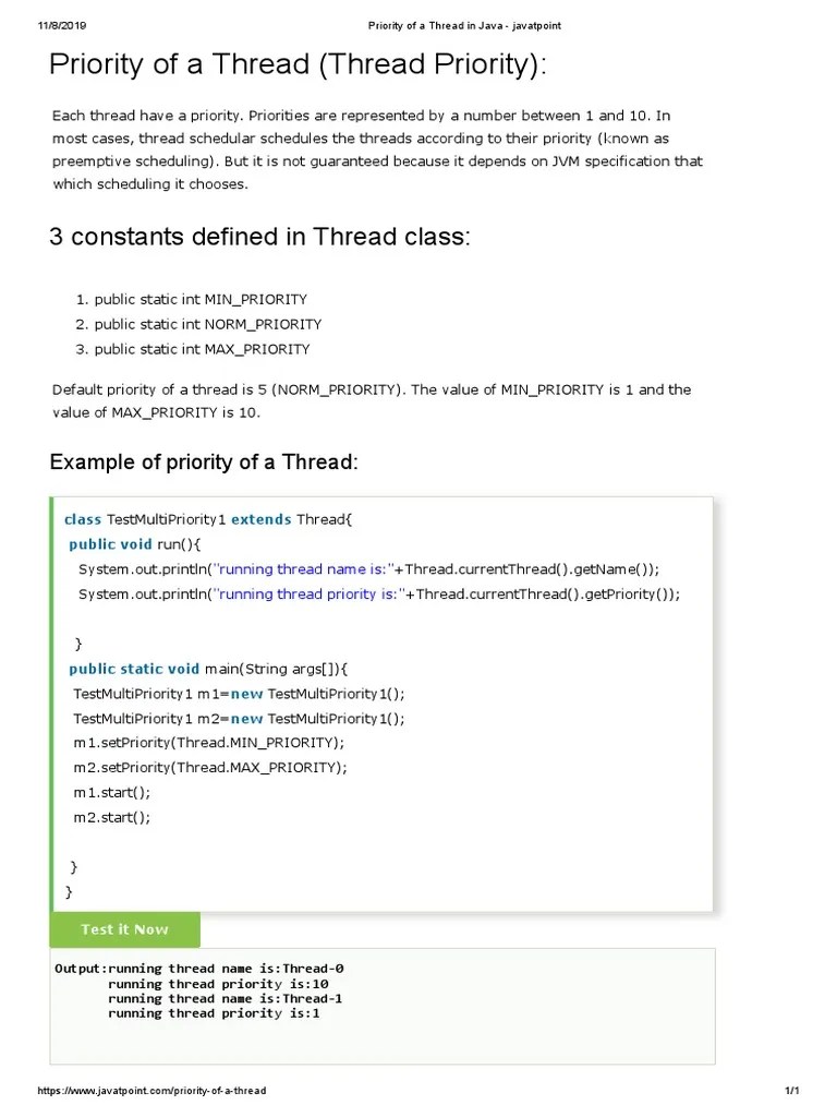 Priority of A Thread in Java Javatpoint PDF